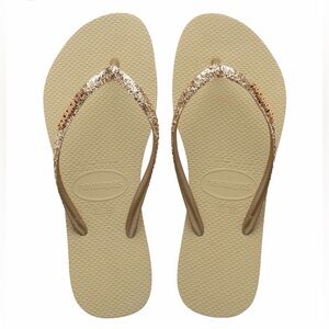 Havaianas Slim Glitter Flip Flops Gold Youth 3/4 EU 35 36